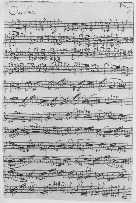 Manuscrit de l'inici de la Ciaccona de Bach